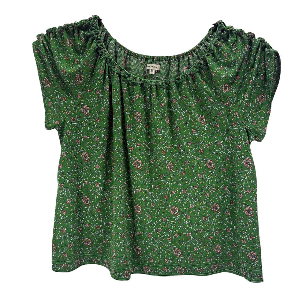 Max Studio Green Floral Polyester Spandex Sleeveless Blouse Womens 3X Shirt